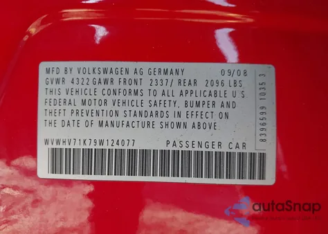 2009 Volkswagen Gti 4-Door z USA, uszkodzony, nr VIN WVWHV71K79W124077